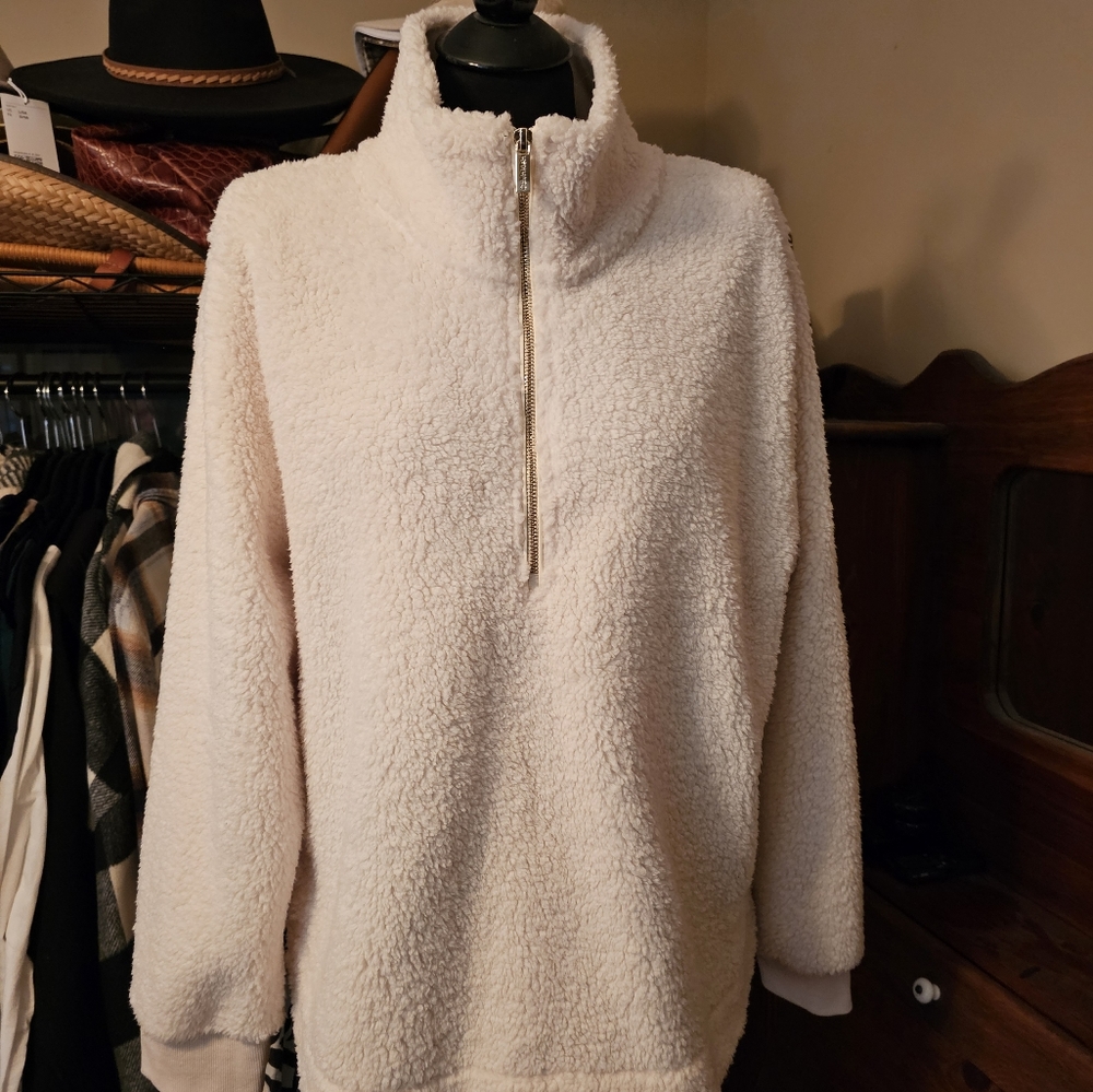 Calvin Klein Women's Polar Fleece Quarter Zip pullover top sweatshirt XL